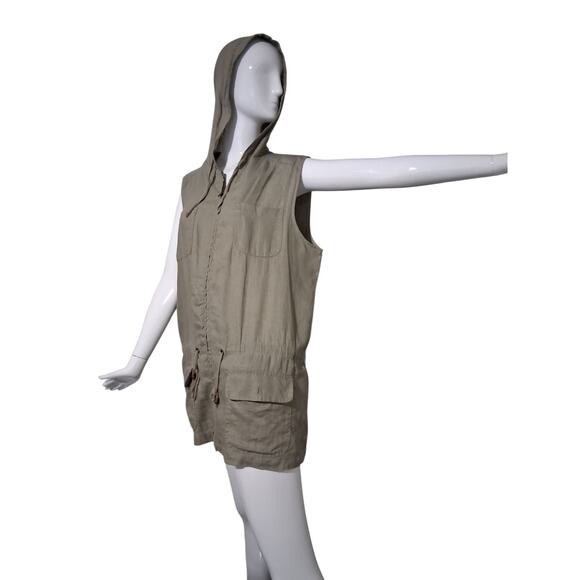 St. Tropez West 100% Linen Womens XL Hooded Full Zip Grunge Breathable Vest Top - Picture 2 of 11